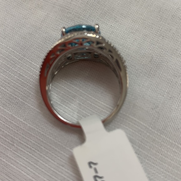 NWT JTV BELLA LUCE 7.07CTW AQUAMARINE & WHITE DIAMOND SIMULANTS RHODIUM OVER SS - Picture 4 of 6